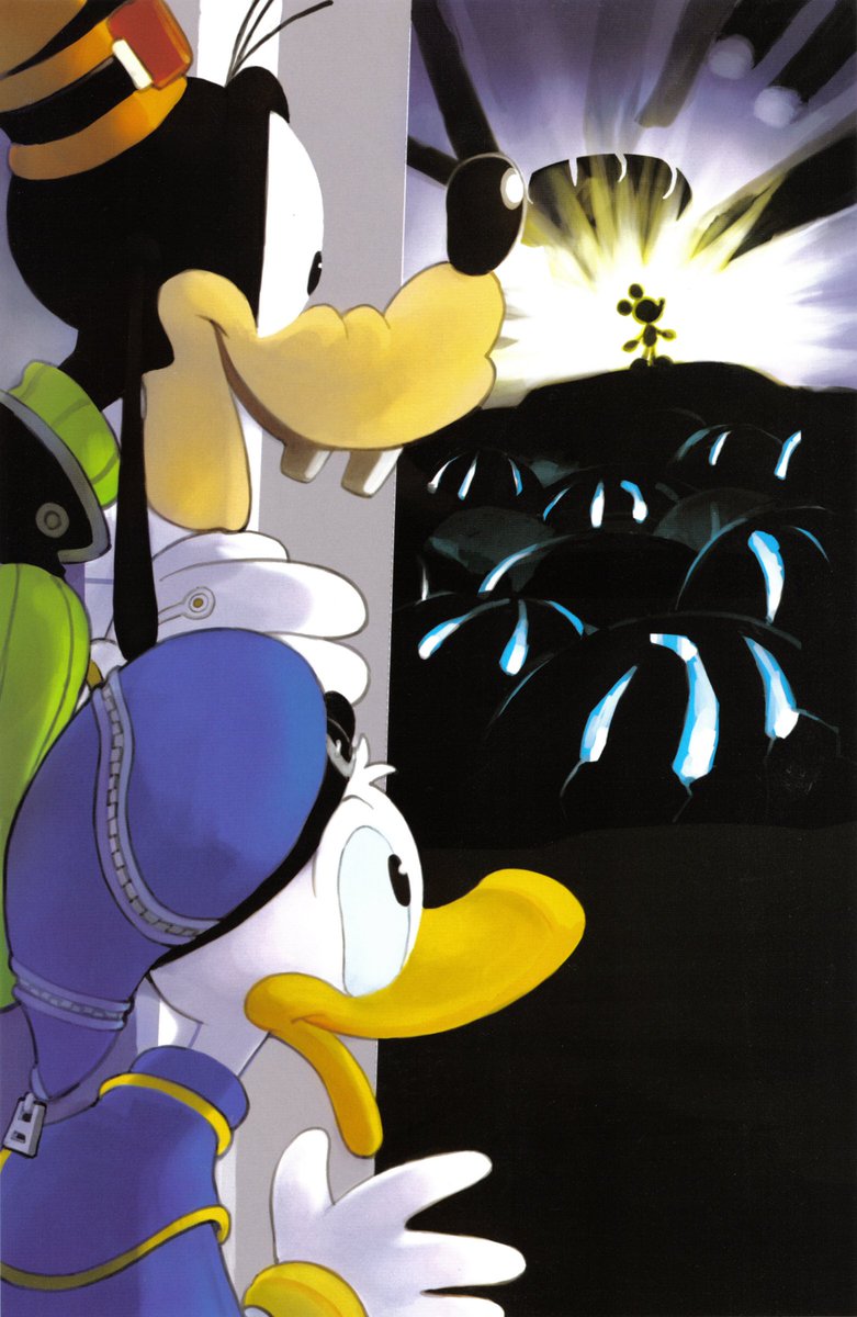 meeskahistory's tweet photo. Artwork of Goofy, Donald, and Mickey from the Kingdom Hearts novel. https://t.co/1STFwvWqyX