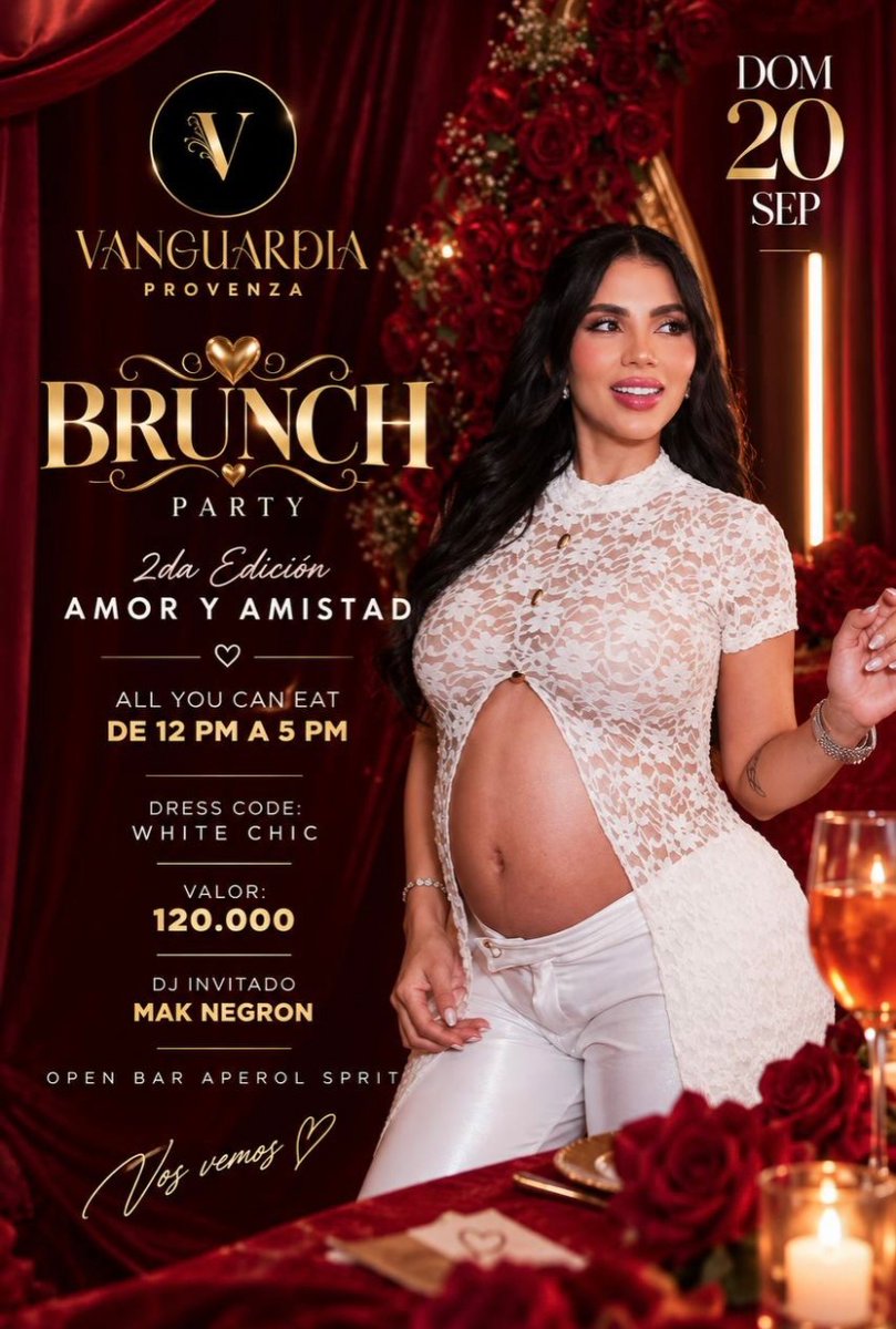 Lauracastillog's tweet photo. ✨ ¡Este DOM 20 SEP hay Brunch Party en Vanguardia Provenza! 🥂 All You Can Eat, Open Bar Aperol y DJ Mak Negron. Dress code: White Chic. 🎟️ $120.000.

#karinagarcia https://t.co/RHLLwrBmAN