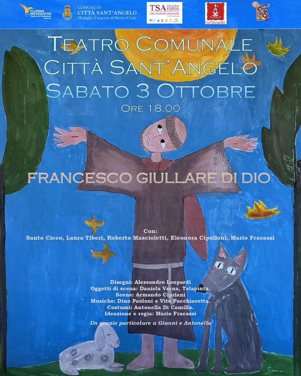 VisitCSA's tweet photo. 🎭 FRANCESCO GIULLARE DI DIO
Sabato 3 ottobre 2026, ore 18:00
#Teatro Comunale di #CittàSantAngelo

Scopri di più su questo spettacolo 👇
https://t.co/Pcwzh9yEGi

Info e contatti:
teatroragazzi@fantacadabra.it
3393212576 - 3208677902 https://t.co/dboE1BsE4q