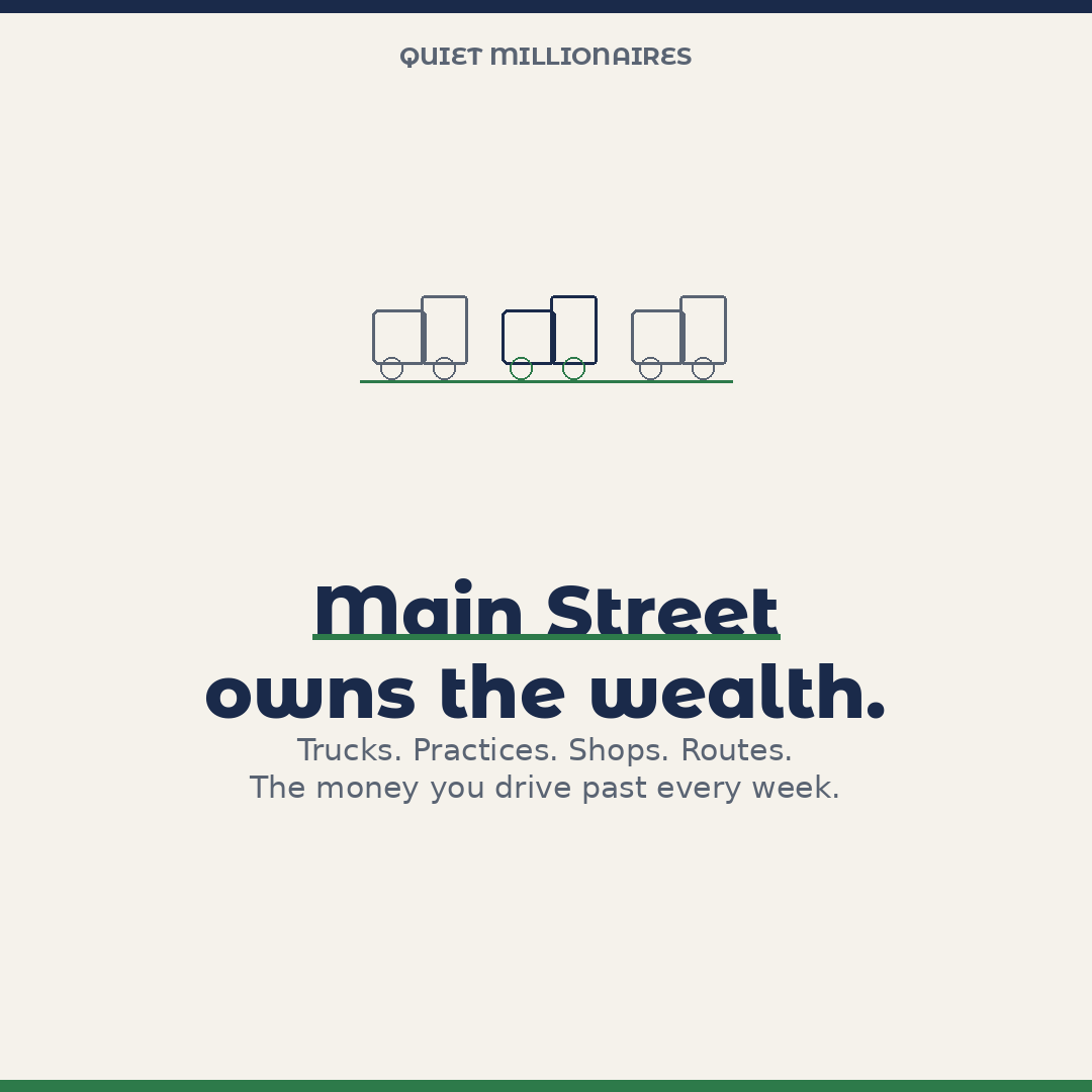 liabenow's tweet photo. Millions of households sitting on serious money. A huge share is Main Street.

HVAC trucks. Dental practices. Gutter shops. Beer distributors. Franchise owners whose trucks you pass every week. 🛠️

#smallbusiness #MainStreet #economy https://t.co/OqkMNdm8U1