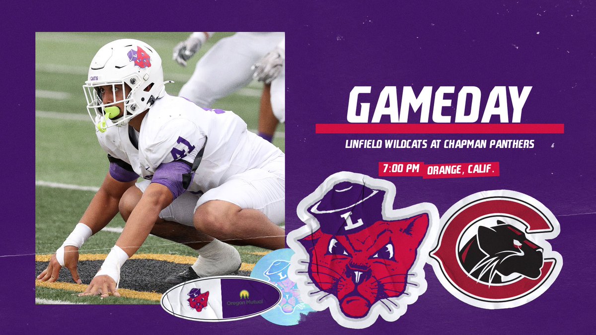 LinfieldFB's tweet photo. Night Game in Cali 🛩️

The No. 19 'Cats take on the Panthers TONIGHT @ 7 PM in Orange, California!

📺TUNE IN: https://t.co/EjYi2kyBQw

#RollCats | #D3fb | #NWCfb https://t.co/72s1iIOAub