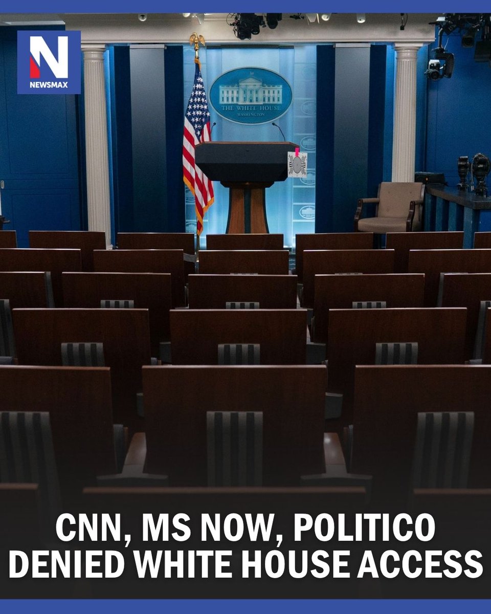 NEWSMAX's tweet photo. Reporters from three major news organizations — CNN, MS NOW and Politico — were denied access to the White House on Saturday morning, with reporters from the two cable networks both going live to report they'd been barred following a ban imposed by President Trump. https://t.co/wNkNvFFbdZ