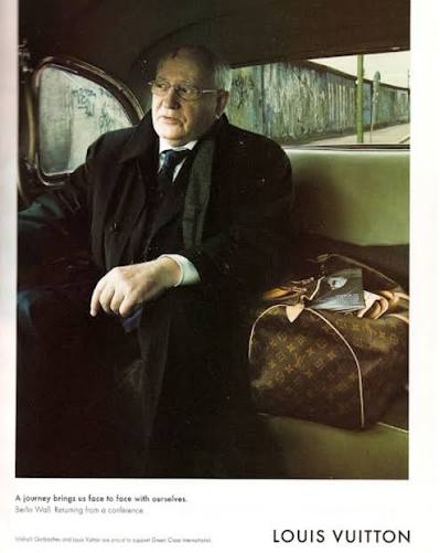 rinalu_'s tweet photo. The man who destroyed the Soviet Union became the face of Louis Vuitton.

2007. While pensioners in Russia were surviving on $50 a month, Gorbachev was being photographed in a luxury limousine for a Western fashion brand.

The ad was shot next to what remained of the Berlin Wall, the symbol of Soviet collapse.

Louis Vuitton paid him handsomely for the privilege.

This is the same man who received the Nobel Peace Prize for dissolving a superpower, plunging 290 million people into economic chaos, and creating a system to hand over state assets to oligarchs.