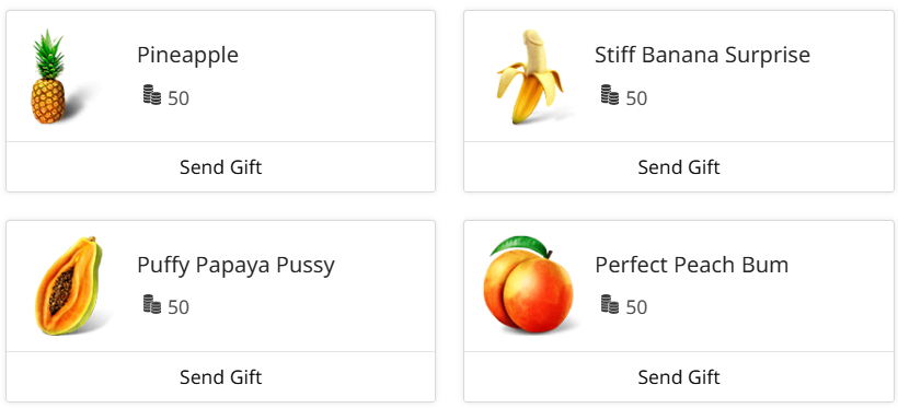 Cam4's tweet photo. 🍌 Ask and you shall receive… 😏

Give your viewers a hint about what you’re craving 👀

🍍 Pineapple
🍌 Stiff Banana Surprise
🧡 Puffy Papaya Pussy
🍑 Perfect Peach Bum

What’s on your gift menu tonight? 
😈https://t.co/pSGViOf6Dg

#CAM4 #CAM4Creators #CAM4Gifts #CamModel #CreatorTips #LiveStreaming