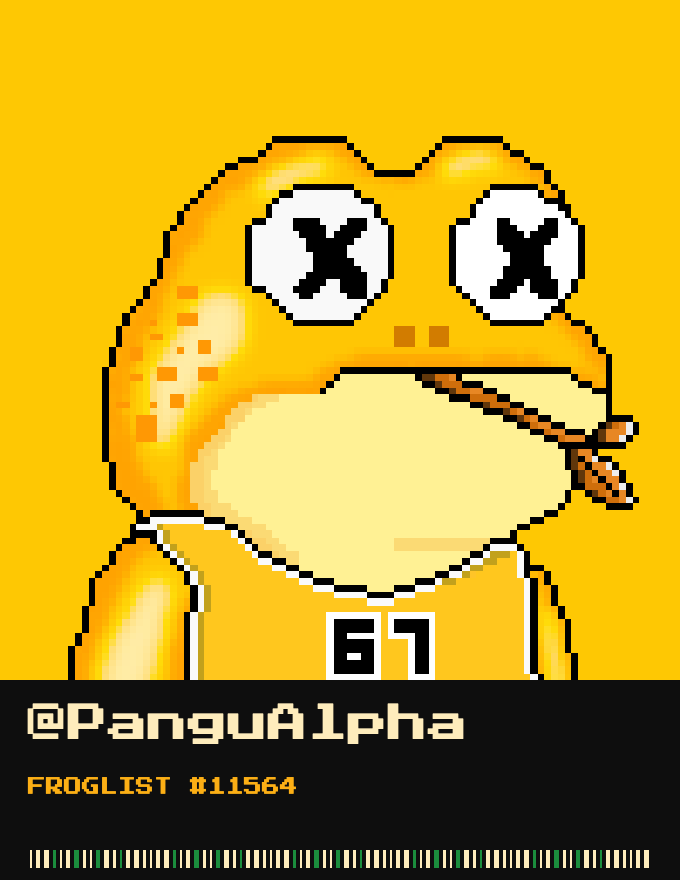 PanguAlpha's tweet photo. Just got on the @zecfrogs list 🐸
6,969 pixel frogs on ZEC. Free mint.
FROGLIST #11564 sealed. set your frog as your PFP to climb the list. #ZECFrogs $ZEC https://t.co/cAgSEqjyZi