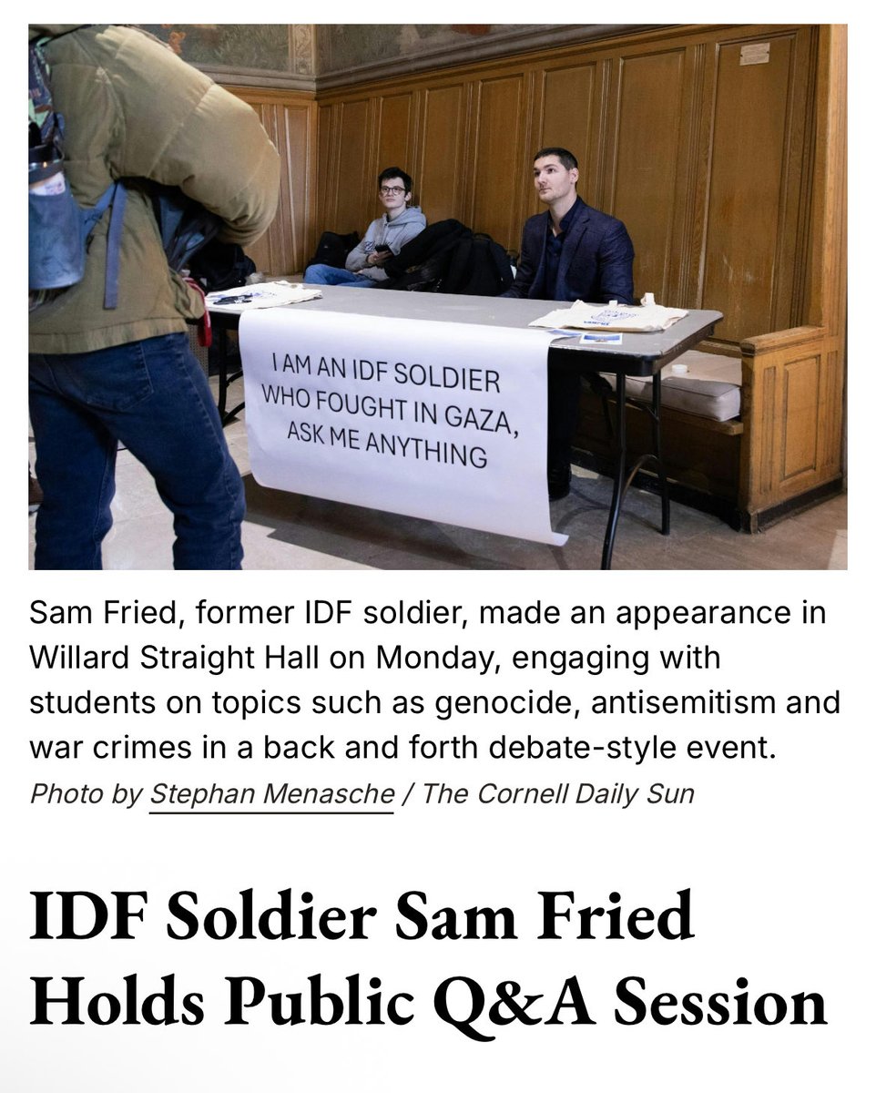 unionnick's tweet photo. Cornellians for Israel invited an actual war criminal to our campus earlier this year and that wasn’t enough for these pro-genocide motherfuckers. God forbid a Twitch streamer gives a speech (which sold out in a matter hours, btw) https://t.co/heOKDC1n4y