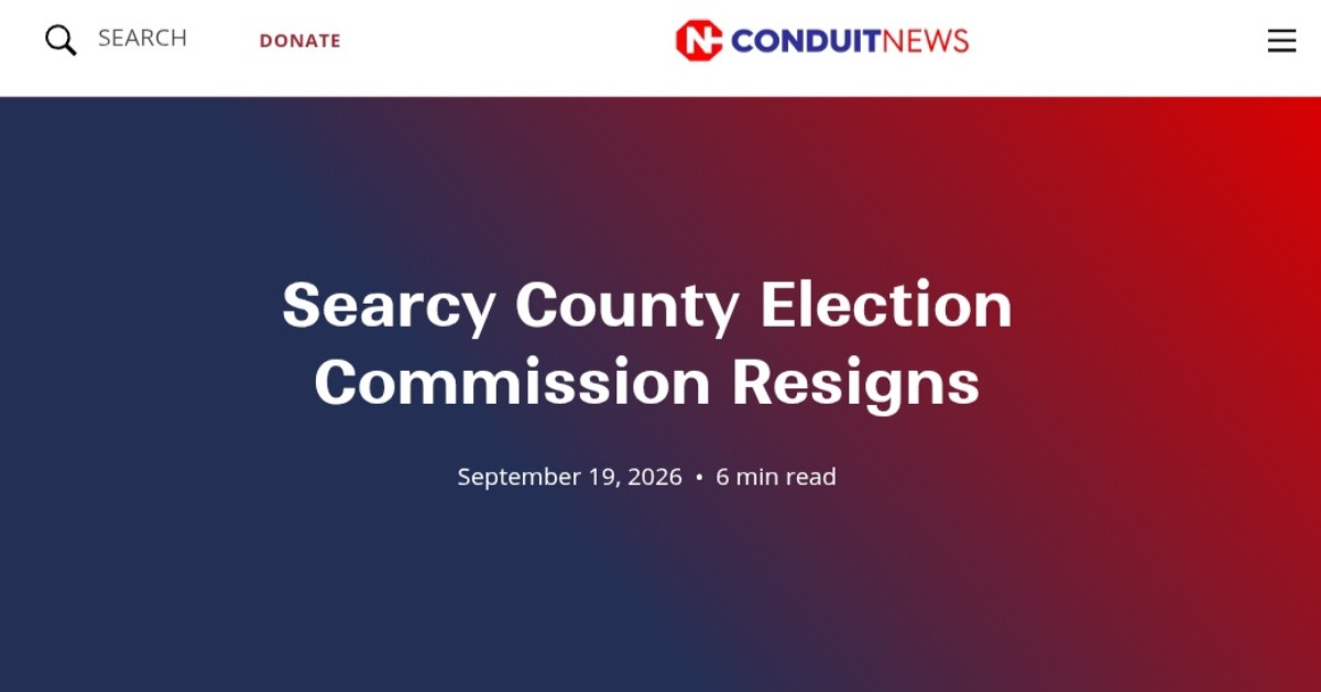 ConduitNews's tweet photo. All three members of the Searcy County Election Commission, Laurie Gross, Ken Weekley and L.C. Ratchford, have resigned effective immediately. They cited ongoing pressure from the State Board of Election Commissioners and unresolved concerns about voter-roll accuracy ahead of the November general election.
For the past three years, Searcy County has stood alone in Arkansas as “the Paper Ballot County.” County officials adopted the system by ordinance in September of 2023, aiming to demonstrate that secure, transparent elections could be run at reasonable cost even in a rural area with limited resources. 
Read the full article, including the commissioners’ resignation letters: 
https://t.co/68HIlcma4z
