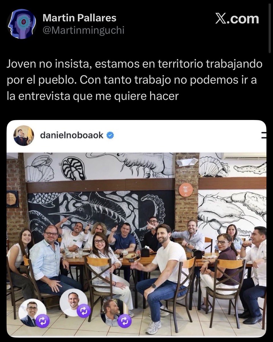 TheVerdugoEc's tweet photo. Al parecer, al “grandísimo” y “ejemplar periodista” que trabaja para un jefe que está siendo investigado por lavado de dinero….le parece mal ahora que el presidente almuerce. 

Si, ahora el presidente ya no puede comer porque se pone bravo este patético “periodista”🤦🏻‍♂️ https://t.co/Uo5sTRMJY6
