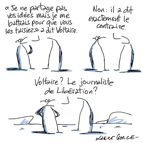 XavierGorce's tweet photo. J’ai manifesté mon soutien à @quatremer face aux médiocres censeurs de @libe en réalisant ce dessin pour @LePoint.

Je le republie ici en soutien à @csapin face aux petits inquisiteurs liberticides de @franceinter.

Il n’y a qu’un mot à changer, le dernier, pour l’adapter à la saloperie locale de ces gens qui ne devraient plus jamais être appelés journalistes mais idéologues militants.