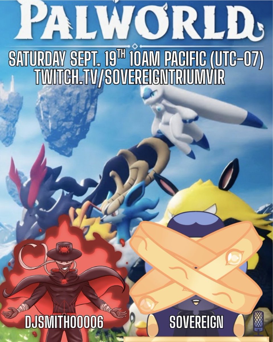 SovTriumvir's tweet photo. Its time to kick off our Birthday weekend! Join us for Day 1 as we hang with DJ in Palworld and hunt for Alpha Pals; and a chance to a Steam Gamey key! See you all in chat at  10AM Pacific! #indiegame #streamer #pngtuber #blerd #vtuber #QGCreator #FoundFaemily #vsprout #palworld https://t.co/OPiCmHYnAq
