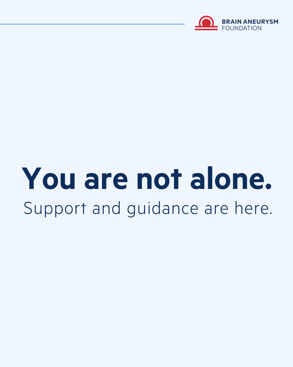 BAFOUND's tweet photo. Whatever stage of this journey you are in — diagnosis, treatment, recovery, or caregiving — the Brain Aneurysm Foundation is here. You are not navigating this alone. Find the support you need at https://t.co/iJr6geH06a https://t.co/ZBONHlbmU0