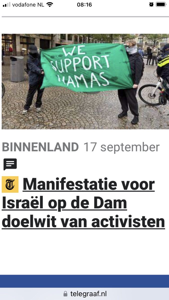 NielsAhob2's tweet photo. @MinPres Waar was je tweet afgelopen donderdag toen extreemlinks antisemitisch tuig, veelal gemaskerd, de vreedzame pro Israël manifestatie op de Dam verstoorden. 

Oa een spandoek met:

“We support Hamas”.

Toen was je oorverdovend stil… https://t.co/sUA3LOVZu0