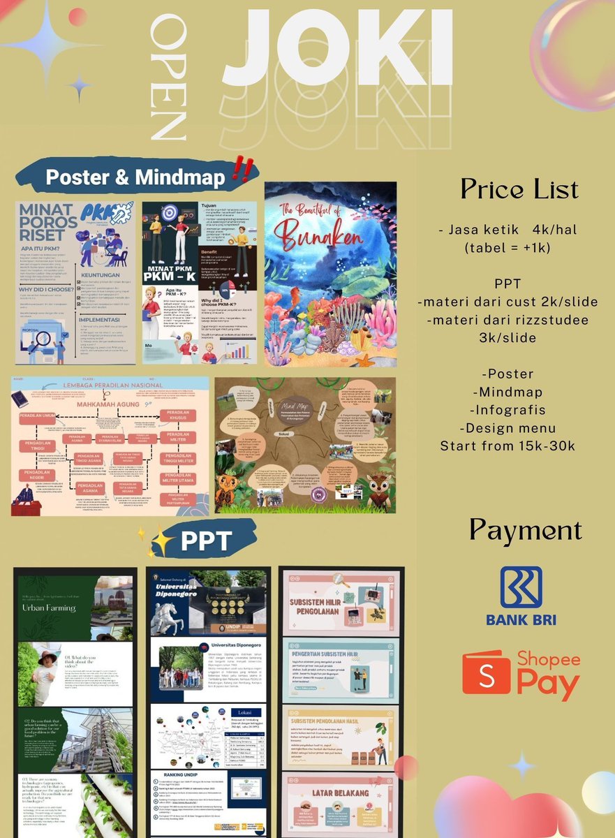 rizzstudee's tweet photo. Halo halo guys aku open joki nih
-jasa ketik
-Poster
-Feeds Ig
-PPT
-Infografis, dll canva design
Cuss kangsung ke wa ajah buat fast respnya🤩
☎️https://t.co/GALRYoHaXa

#jokitugas #jokiposter #jokippt #jokicanva #zonauang #jokitugasmurah #jokidesain https://t.co/ffIMuiX0yb
