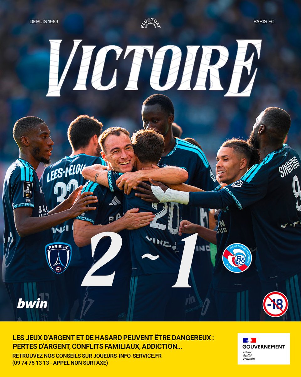 ParisFC's tweet photo. 𝑽𝑰𝑪𝑻𝑶𝑰𝑹𝑬 💙
 
Le Paris FC s’impose face à Strasbourg et reste invaincu en @Ligue1 à la trêve ! 💪
 
Kebbal et Pagis, auteurs de réalisations de grande classe, sont les deux buteurs du jour.🤵‍♂️

💙2-1⚪️ https://t.co/9jTzlCbE8K