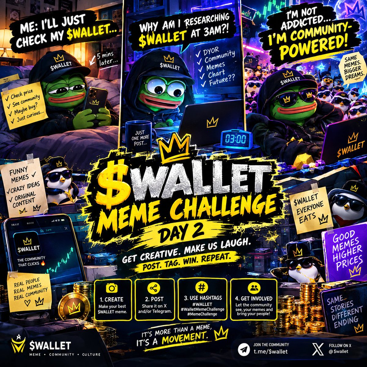 emmpixel's tweet photo. Me: “I’ll just check my $WALLET…” 😌
5 minutes later: Why am I researching $WALLET at 3AM?! 😭😂
I’m not addicted… I’M COMMUNITY-POWERED! 👑🔥
@bryskyn17 
#WALLET #WalletMemeChallenge #MemeChallenge #Memecoin https://t.co/UjdFZ04bae