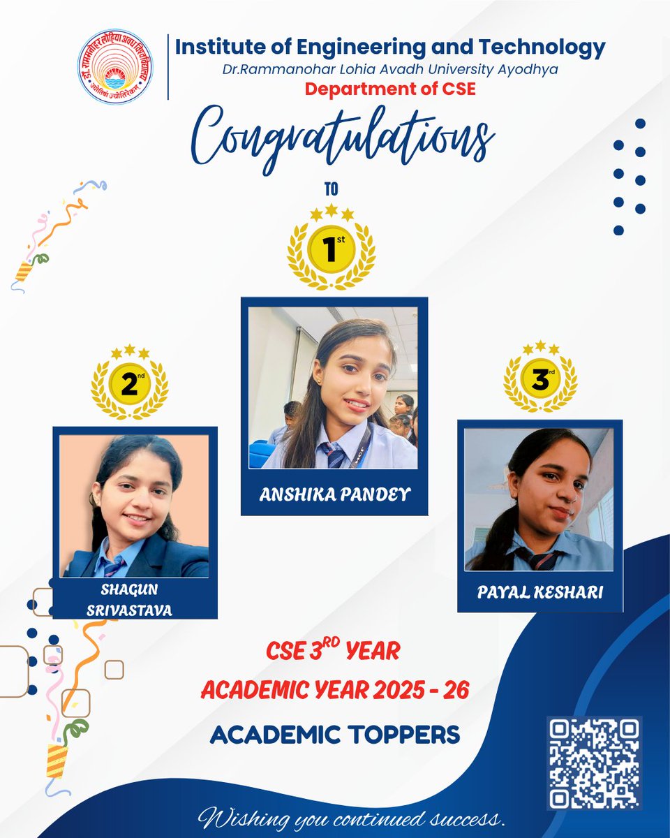 csermlau's tweet photo. Congratulations to our ACADEMIC TOPPERS of CSE 3rd Year - Session 2025 -26 ! 🎉

🥇 Anshika Pandey
🥈Shagun Srivastava
🥉 Payal keshari

Keep Growing, Keep Shining! ✨
Happy Learning! 🚀 https://t.co/6t6qzKJKBI