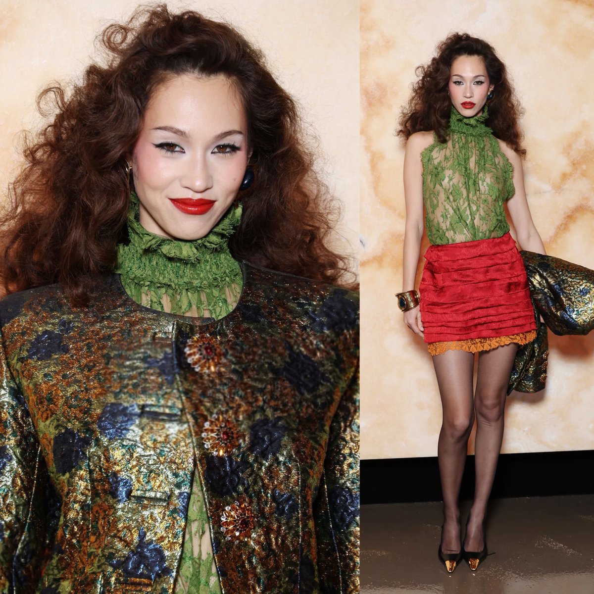 HOMMEALONE's tweet photo. kiko mizuhara easily became the best dressed Saint Laurent guest after fall 2025, she sold the aesthetic head to toe! 

anthony better send her the full collection for these final shows, I knows she’s gonna look fabulous for the funeral https://t.co/AxbITt13qM