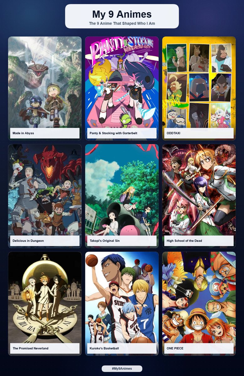 SumiKurumi's tweet photo. Widziałam ten trendzik i nie mogłam przejśc obok niego obojetnie! Pokażcie co wy tam macie na swoich listach (˶>⩊<˶)  

 Vtuber vs Top 9 Animes

#plvtuber #vtuber https://t.co/Km5SRcifTR