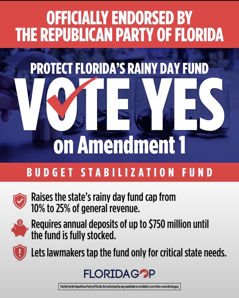 TaaFlorida's tweet photo. NO NO NO‼️ Vote NO for Amendment 1 Florida.  They’re out of control. 

The corrupt Florida GOP is looking for an unaccountable slush fund. We already have BILLIONS in reserves and have maxed out our rainy day fund to the legal limit & highest in Florida’s history ($5B). Anything further is simply more taxes (theft really). 

Besides, who gets to define “critical state needs”?  Suppose they claim that building a data center is a critical need…anything to line the pockets of their donors. 

Any further excess revenue should go BACK TO THE PEOPLE, not in the hands of spineless bureaucrats. Enough taxes 😡

Even DeSantis is fighting the RINO GOP against this.  God help us when Byron becomes our Governor 😩