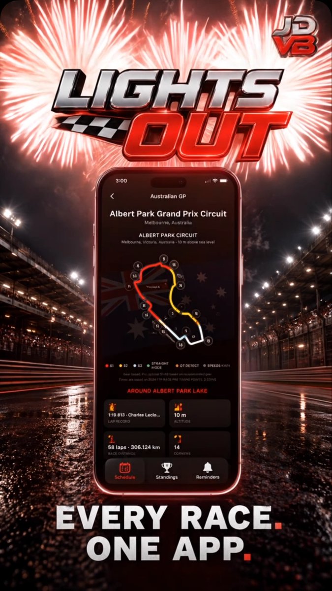 DerickDefee's tweet photo. LIGHTS OUT is live. My new iOS race companion is now on the App Store: countdowns, reminders, live results, circuit guides, standings, stats, widgets—and no account, ads, or tracking. Just fast motorsport. Free on iPhone &amp; iPad. https://t.co/AHQZQmoP4E