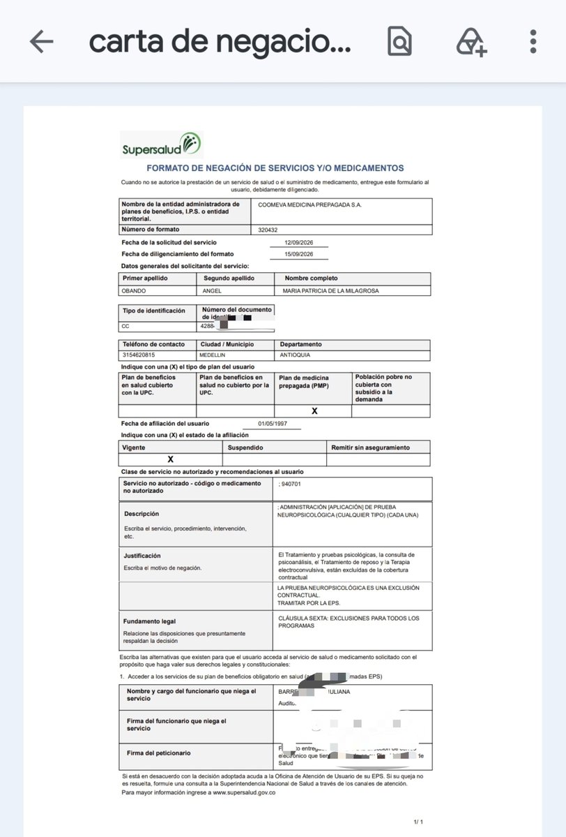 MariaUribe64's tweet photo. 🆘 No sé si tengo una enfermedad grave y todavía no me dicen,niegan tratamientos, exámenes,etc 
Ahora es @Grupo_Coomeva Medicina Prepagada la que niega unas citas de psicología? No encuentran explicación de éste correo. muy mal está esta situación. 🆘 
.@Supersalud @MinSaludCol https://t.co/dJHABsJUWS