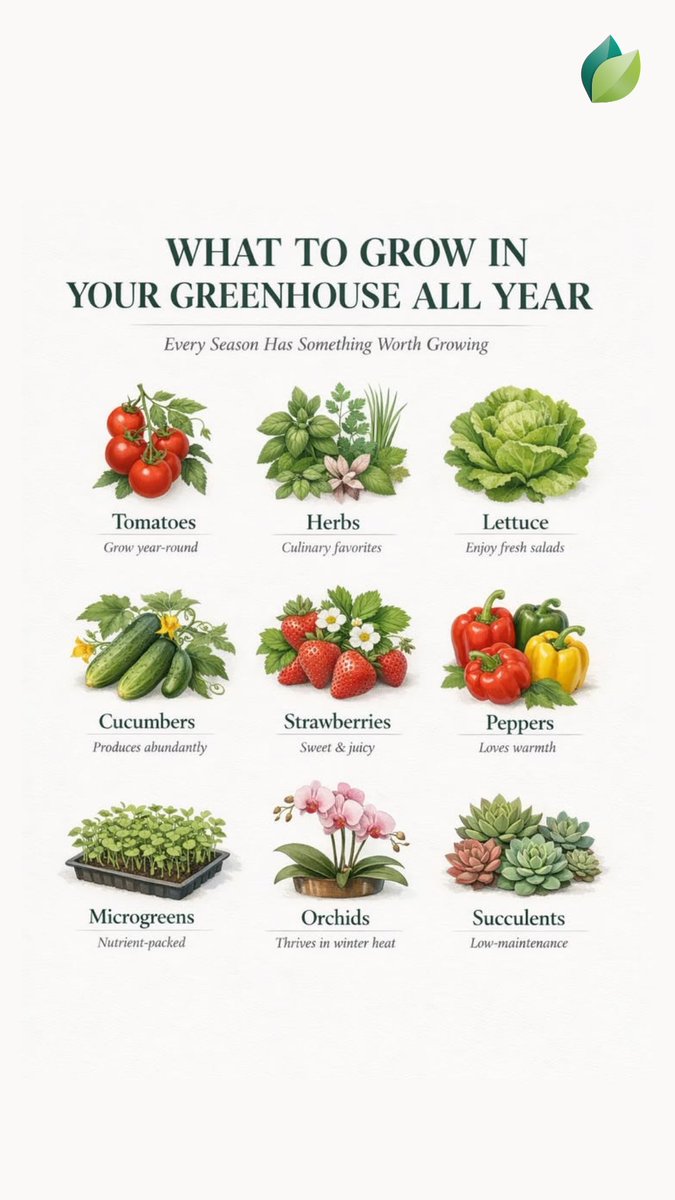 easygrowapp's tweet photo. What to grow in your greenhouse all year! 🏡 Tomatoes, herbs, strawberries &amp; more.
Download Easy Grow app now!
#Greenhouse #GrowYourOwn #EasyGrowApp https://t.co/9UEWUCSTZ1