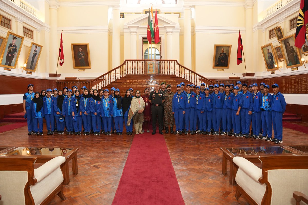 IMA_IndianArmy's tweet photo. #IMA 🇮🇳

Bridging hearts. Building bonds. Inspiring futures. 🤝✨

As part of #OpSadbhavna, young minds from an Army Goodwill School in Jammu & Kashmir visited the Indian Military Academy, Dehradun.

An engaging interaction with Deputy Commandant, IMA offered the students a glimpse into Academy life, military values and the spirit of leadership, discipline and service.

A day of learning. A journey of inspiration. A stronger bond with the nation. 🇮🇳

#IndianArmy
@artrac_ia @suryacommand @adgpi