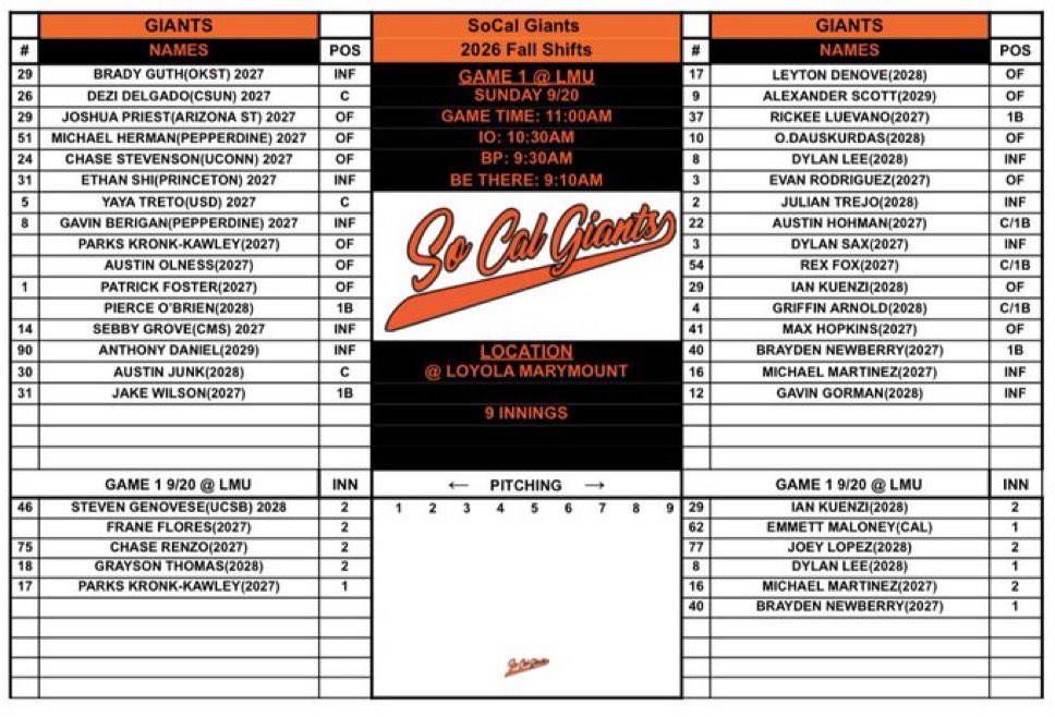 DBS38baseball's tweet photo. Game 1 this Sunday at LMU with the @SoCalGiants!! https://t.co/jhqmnaE5fK