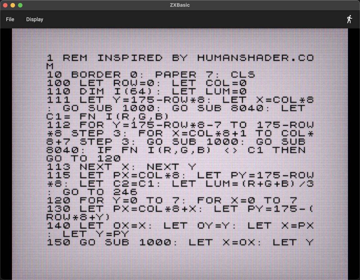 deanthecoder's tweet photo. ZXBasic is a free interpreter that recreates the look and feel of programming a real #ZXSpectrum. Modern editing, a few extra commands ('RENUM'), and an option CRT effect. Fun!
#indiedev #retro
https://t.co/3kkJlxcoqL https://t.co/Ivx3FLDKk5