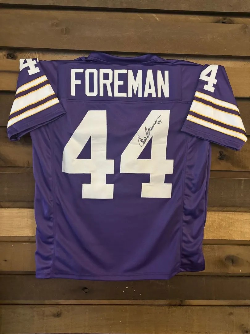 ChuckForeman's tweet photo. To celebrate the new season, you can get 20% off your order at https://t.co/fna0j4clz1 using the promo code SKOL20. I've got a collection of signed jerseys like this one and a whole lot more! https://t.co/BHD8rKFLBd