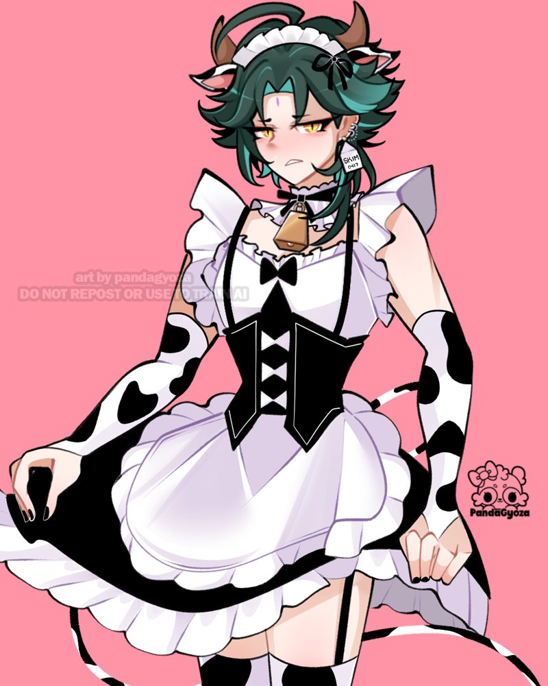 PandaGyoza's tweet photo. Xiao is very cute as a milk maid~

3/4 🐮 #GenshinImpact https://t.co/NLGDiktNso