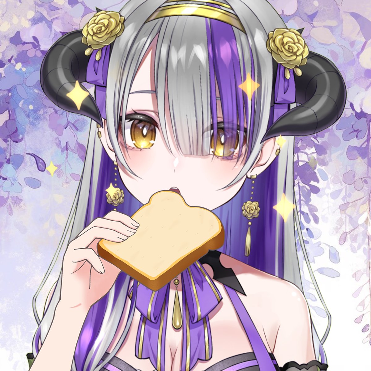 Devilith_Violus's tweet photo. ୨୧˖* おはよう *˖୨୧

朝ごはんはトーストにしよう！
何のジャムを塗る？🍞💜

────── ⋆⋅☆⋅⋆ ──────

୨୧˖* 早安 *˖୨୧
早餐吃個烤土司吧！你要塗甚麼醬呢？

#おはようVTuber https://t.co/F5g9m6VwxD