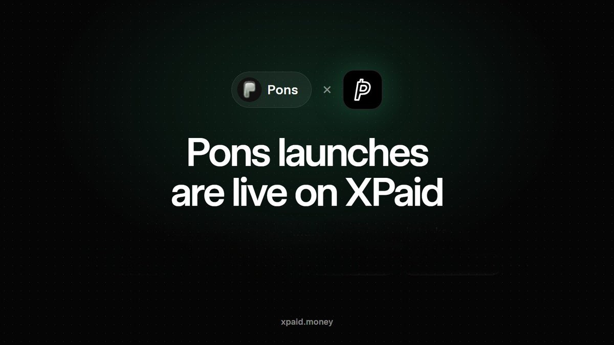 XPaidMoney's tweet photo. Token launches are now live on Pons!

Launch on Robinhood Chain, priced in ETH or a tokenized stock, and name any X account.

80% of fees are kept in that account's name and paid in crypto or through X Money.
20% buys back $XPAID.

Add @Handle when you launch and fees route to that X account.

https://t.co/cEzR86Utd3