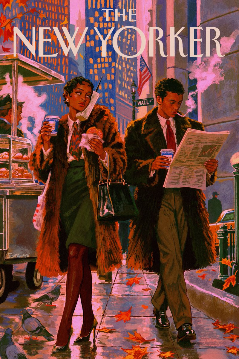 fruitgravy's tweet photo. yuppie wonderland 🗽🌆 its a dream of mine to be a @NewYorker illustrator ,, so i decided to make a mock cover of my own with my favorite twins in finance, priscilla &amp; presley.. autumn is upon us 🍂🍁

#originalcharacters https://t.co/lndHm6twH9