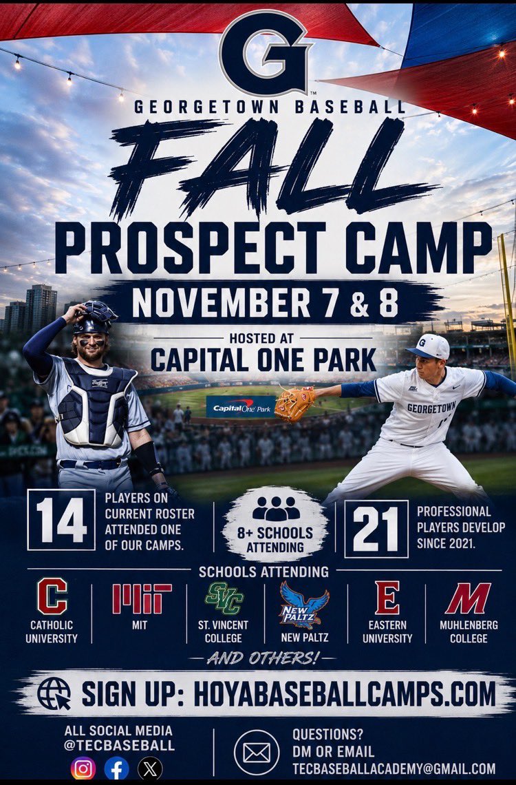 Coach_Gomez33's tweet photo. Fall Prospect Camp around the corner! 

November 7–8 at Capital One Park. 
It’s a great opportunity to compete, develop, and get in front of the entire @GtownBaseball Baseball staff, and other colleges from all over. 

Register today:
https://t.co/4835mzPq84

#HoyaBall https://t.co/YNZHDc21Jj