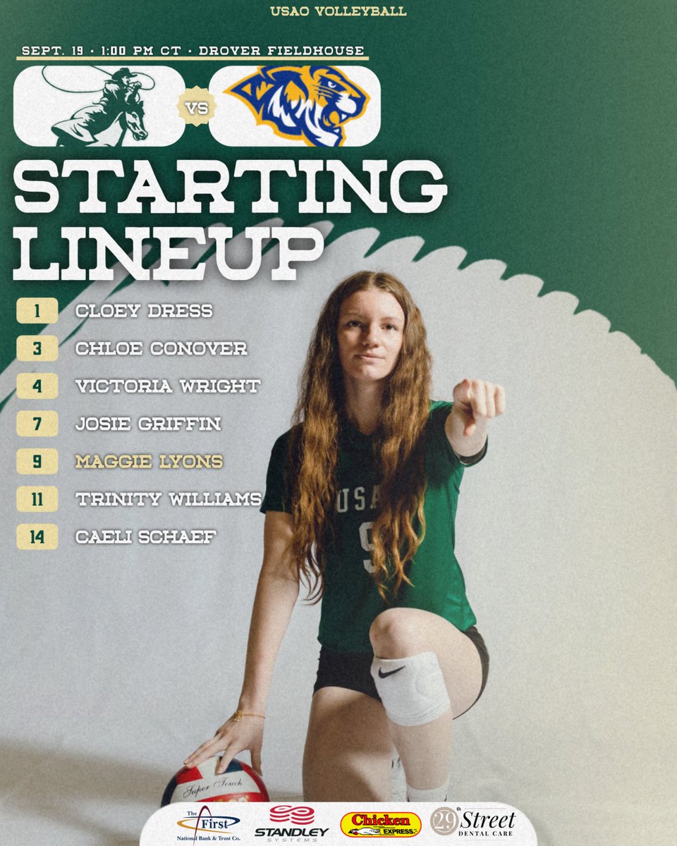 DroverAthletics's tweet photo. 🏐𝗦𝗧𝗔𝗥𝗧𝗜𝗡𝗚 𝗟𝗜𝗡𝗘𝗨𝗣🏐

🆚: Central Christian
⏰: 1:00 PM CT
📍: Chickasha, OK
🏟️: Drover Fieldhouse
📊/📺: https://t.co/hEQJKPm0Eq

#DroverNation🏇 x #BleedGreen https://t.co/fUcptkk3F4