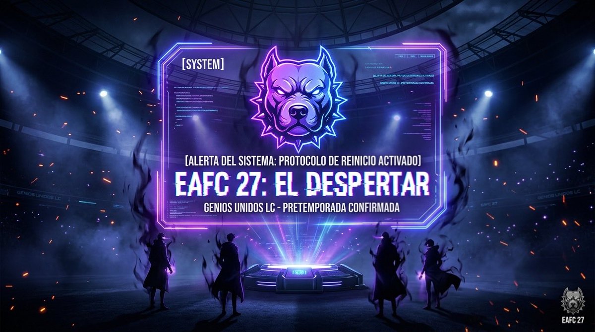 GENIOSUNIDOSLC's tweet photo. El descanso ha terminado. Se abren las puertas de una nueva dimensión: EAFC 27.

Genios Unidos LC da un giro de 180 grados. Volvemos reestructurados, con nuevo calibre y el único objetivo de conquistar la cima.

La pretemporada comienza AHORA.

#GeniosUnidosLC #EAFC27 #Esports https://t.co/1yH6j0hynb