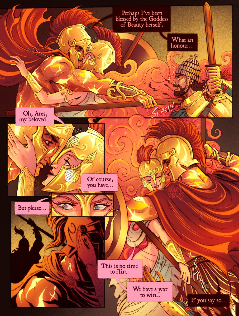 agapidraws's tweet photo. Short comic of Ares/Aphrodite Areia with the theme “War Games”
#greekmythology #ares #aphrodite #comic https://t.co/bXtrxrf985
