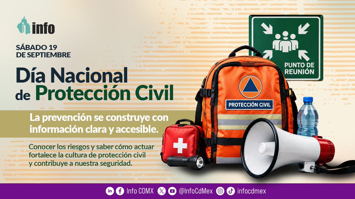 InfoCdMex's tweet photo. 🚨🇲🇽 Día Nacional de Protección Civil

Acceder a información clara y de manera oportuna también es una forma de protegernos. 

El derecho a saber permite fortalecer la capacidad de respuesta y el cuidado colectivo.

Hagamos de la prevención una responsabilidad de todas y todos. 💛

#INFOCDMX #ProtecciónCivil #LaPrevenciónNosUne