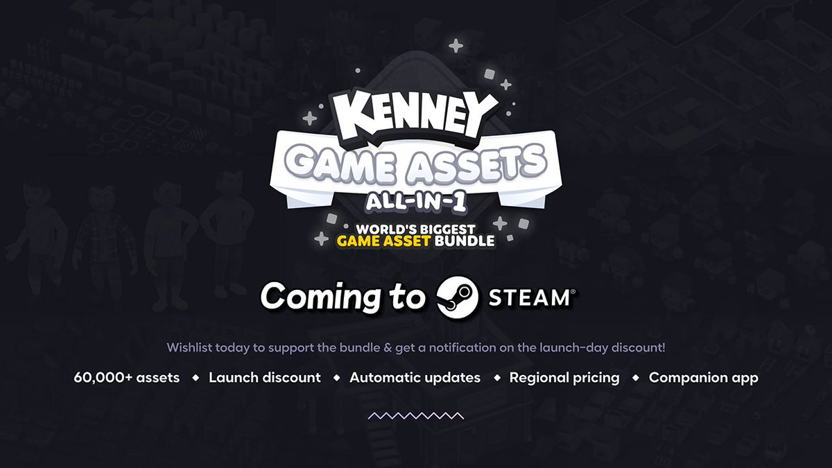 KenneyNL's tweet photo. Great news! Kenney Game Assets All-in-1 is finally coming to Steam ✨ Enjoy local pricing, automatic updates and a brand new companion app asset browser.

Wishlist to support the bundle, it helps a lot!

https://t.co/2SDVkAtOY8 https://t.co/Cvof9kAw7Q