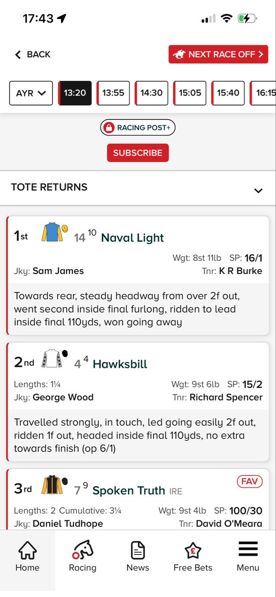 gtclaydon's tweet photo. I did 4/14 exacta in the 1:20 at Ayr which was rescheduled until 4:15, 
it won then 30 mins after the result my bet was voided @bet365 @bet365help have said this is correct, surely they have to void before the race starts or the bet stands, 
@tony_calvin @racingoncourse https://t.co/0Yiv79dYMB