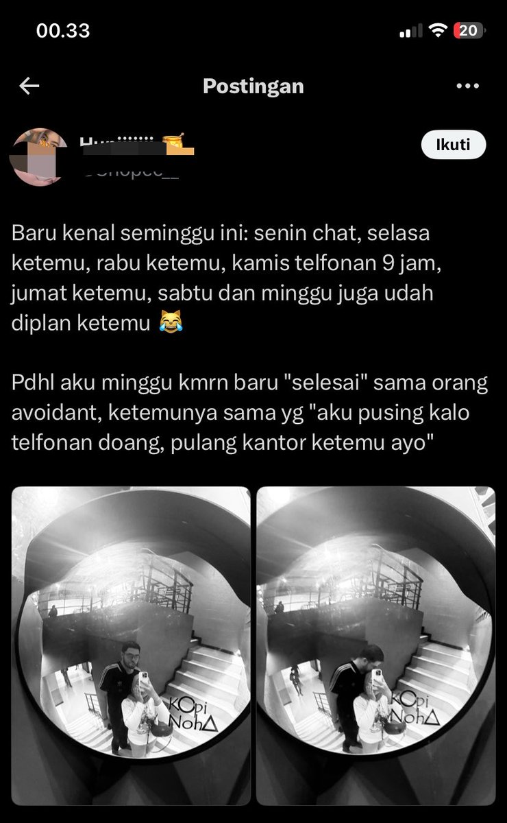 barelyfeelalive's tweet photo. Pernahh bgt nemu yang beginian wkwk seminggu kenal udah nyusulin aja ke tempat kerja pas jam istirahat padahal beda kota, pas sakit juga dia ke kosan ngurusin jauh2 dtg
Bulol bgt dia bikin gue dulu
Kena love bombing tau tau berakhir super ruweddddd trauma nya bertahun-tahun https://t.co/VmFQYhMBCE