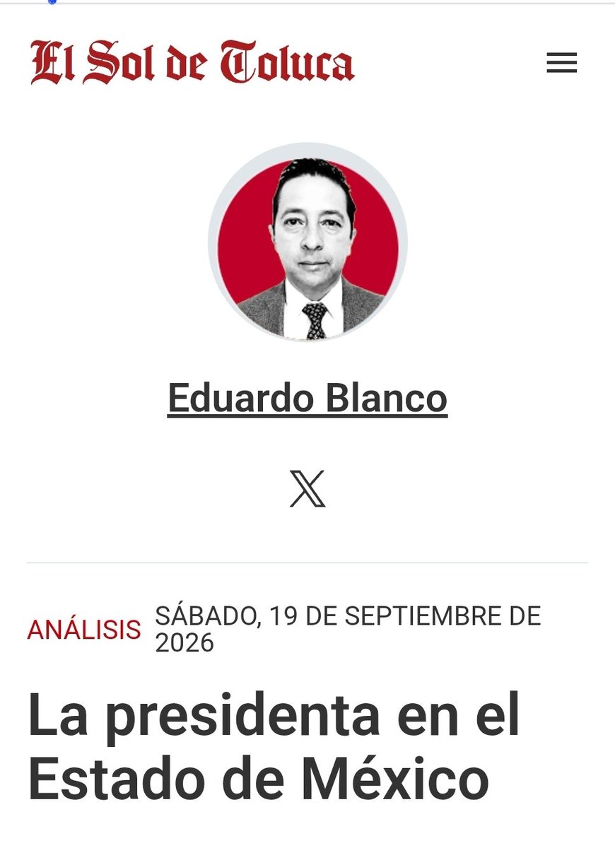 EduardoBlanco71's tweet photo. Leamos @EduardoBlanco71
en @SOLTOLUCA @Claudiashein @delfinagomeza
La presidenta en el Estado de México - El Sol de Toluca https://t.co/LAfLgawvro https://t.co/70KhYy1HFY