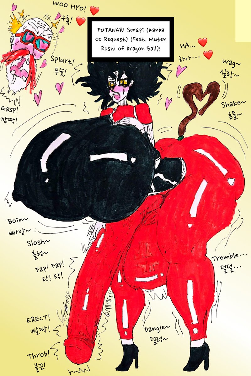 6unnug's tweet photo. https://t.co/ZzhZlaE7fN

New #ECCHI #FUTANARI art request for KANBA!
I got a request to draw his #DragonBall related OC - Serapi chan w/ that giant gal cock &amp; boobas in dat tight bodysuit!
I also drew Master Roshi nosebleeding ㄴㅇㄴ!
#hguetits #hugecock #ドラゴンボール #武天老師 https://t.co/pdiime0BuD