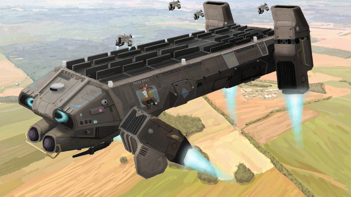 JayK_AND's tweet photo. The Varningr 98/3 AV is a drone mother ship. Its main role is to provide a base of operations for independent drones to operate from. Kind of like a mini aircraft carrier, but for drones.  

There are many different variants, each supporting different types of drones. But all are highly modifiable in the field to change to what ever is needed.  

It is crewed by 6, two pilots, a crew chief and three drone operators. 
The drone operators outfit, repair, program and operate drones. The drones themselves can be either manually operated or set on auto pilot for specified mission.  

They never operate alone, either in safe airspace, or in a fleet of other AVs or other air cover.  

Common drone missions include are scouting for enemy positions, swarm attacks, and direct fire support (mostly by bigger buzzer drones)  
It has little offensive capabilities itself, using its drones as its main armament. Merely a "small" blaster cannon, and defensive missile pods.