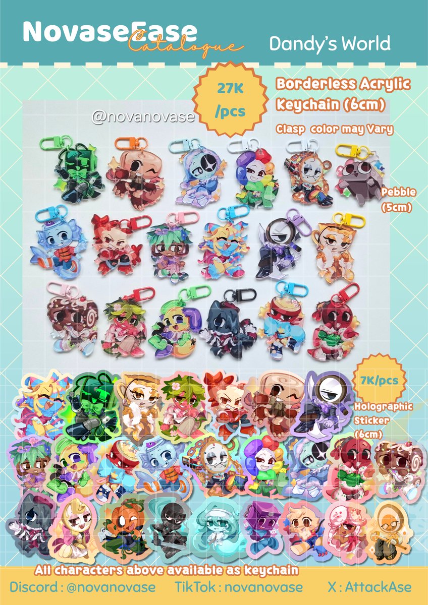 NovaNovase's tweet photo. pt.2 of my catalog for cf23 Booth no. P-37A NovaseEase (both day)
Full catalog:
https://t.co/amnrVBnhdG

Pre-order closed on 09 October 2026 https://t.co/cH6Sr3gCy2

Fandom: Dandy's World, TFC, SDV, CoD, DoL, Roblox, RDR
(Nothing is made with ai)

#comifuro23 #CF23 https://t.co/8N7vm3qKw6