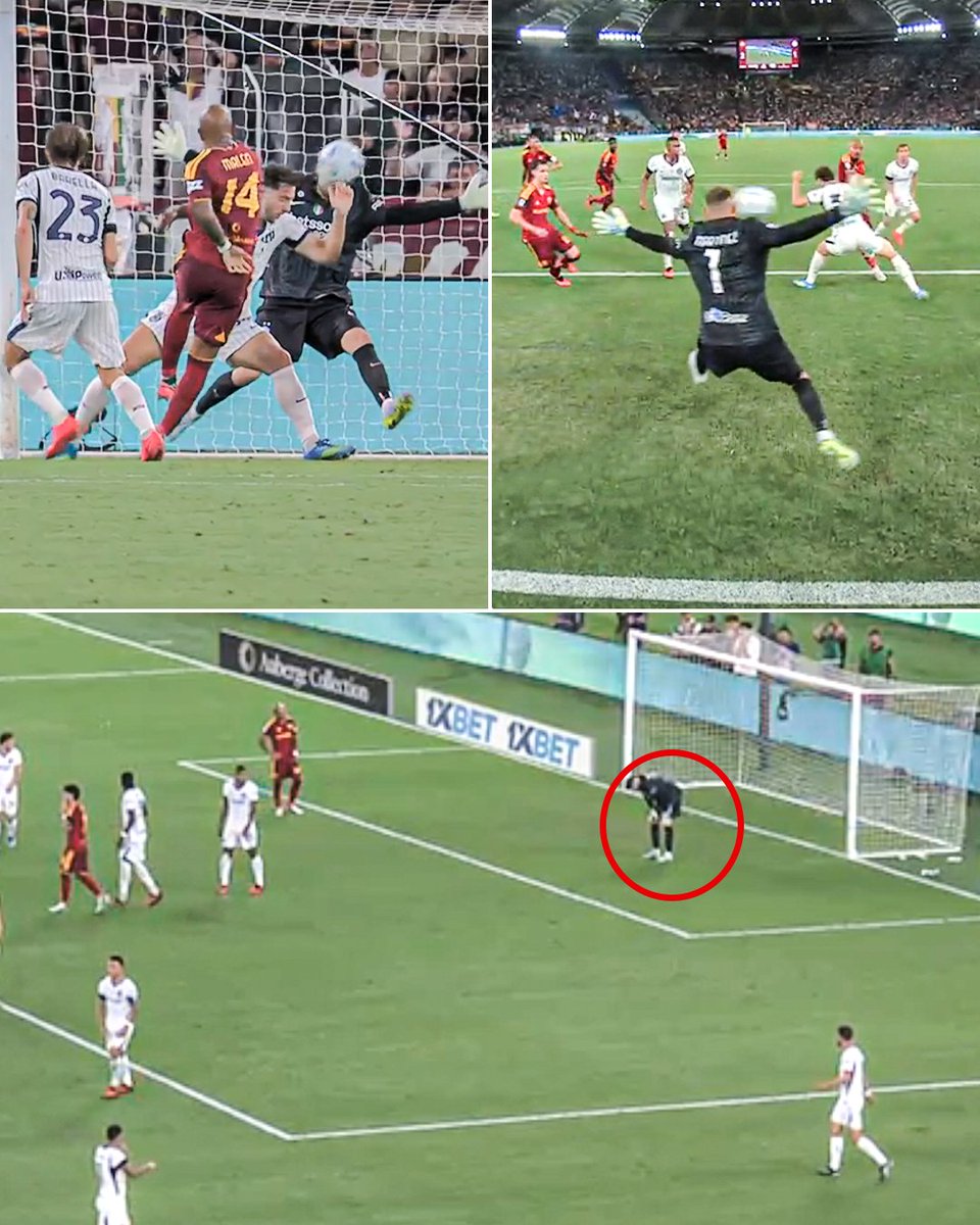 ESPNFC's tweet photo. Inter keeper Josep Martínez blocked a shot with his face to keep Inter in the game vs. Roma 😳 https://t.co/SJPOx79OFs