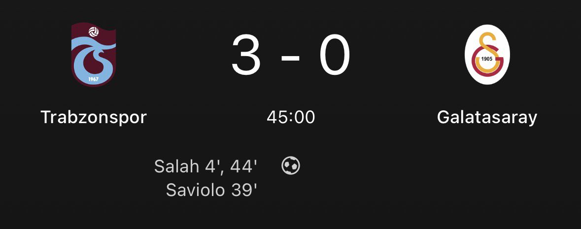 itsurboyhass's tweet photo. WOW Trabzonspor are destroying Galatasaray 3-0 and Salah’s scored 2 Goals &amp; registered an Assist 🇹🇷🤯 https://t.co/Na6hVOUq7h