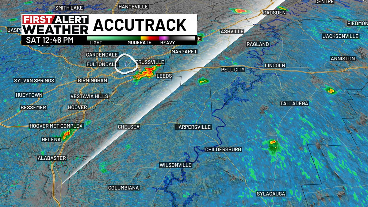 weswyattweather's tweet photo. Storms are popping! Stay alert for the threat of lightning. Check out the strike I circled near Trussville, around 5 miles away from the rain!
#WBRC #FirstAlert https://t.co/SeTDxjTaRe