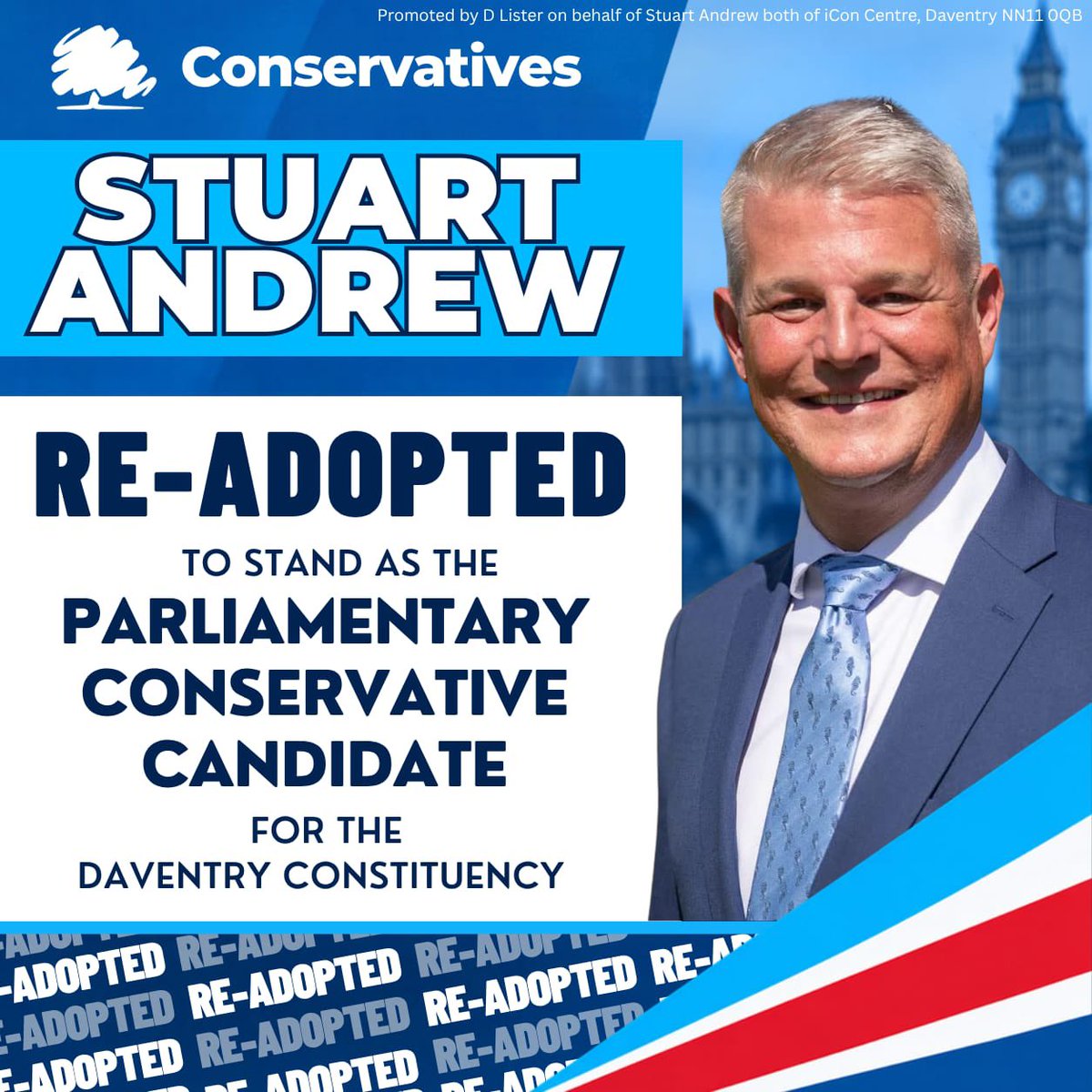 StuartAndrew's tweet photo. Delighted to have been re-adopted as the Conservative Parliamentary Candidate for the Daventry Constituency at the next General Election.

A huge thank you to local members for their continued support and confidence. https://t.co/LjxCwNfzpy